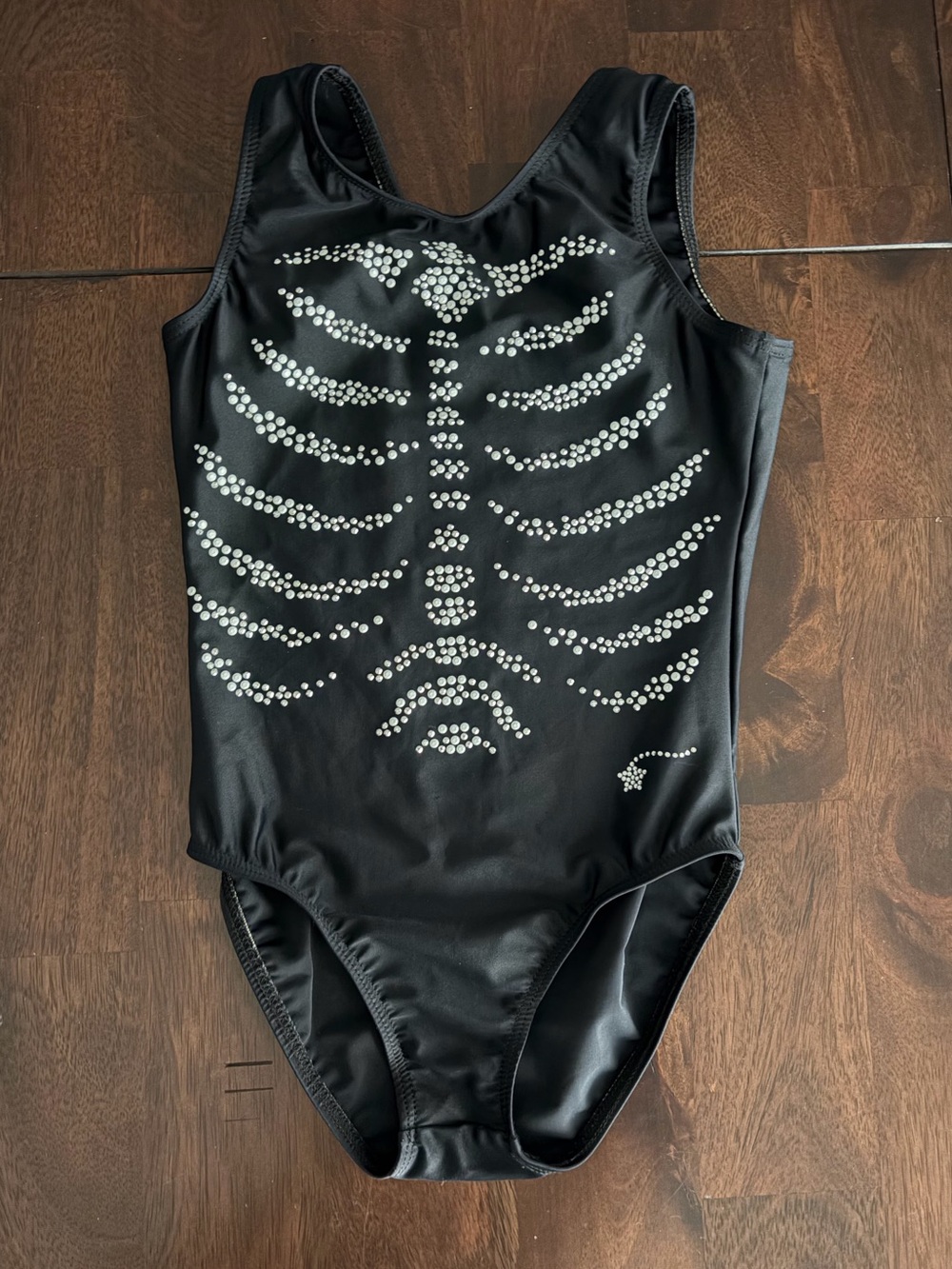 Destira Kids Black Rhinestone Skeleton One-Piece Leotard